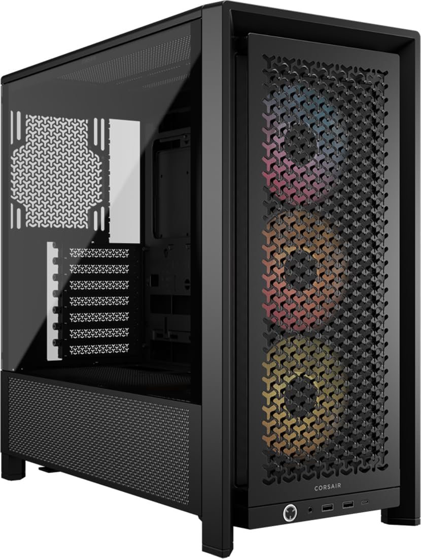 CORSAIR 4000D RS ARGB Frame Modular Mid-Tower ATX PC Case, High Airflow, 3X Pre-Installed RS Fans, InfiniRail™ Mounting System, ASUS BTF, MSI Zero, Gigabyte Stealth, Black