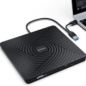 PeroBuno External CD DVD Drive, USB 3.0 Type-C Optical Drive, 0.5-inch Ultra-Slim Portable DVD CD ROM Disc Player Reader Writer Rewriter Burner Recorder for Laptop PC MacBook Windows Linux Mac OS