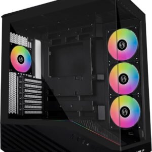 Lian Li V100 ATX Mid-Tower PC Case, 4 x 120mm ARGB PWM Fans Pre-Installed, LED RGB Strip, Display Platform with Tempered Glass, Support 420mm GPUs, 360mm Radiator, Optimized Airflow - Black (V100RX)