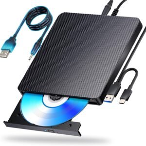 External Blu-ray Drives Player Read/Write Compatible Bluray Burner USB 3.0 / Type-C BD DVD Burner Blu ray Player for pc, Windows 7-11 & Mac（Black）