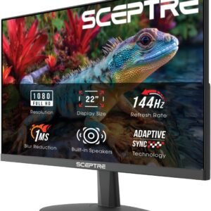 Sceptre New 22-Inch Gaming Monitor, FHD 1080p, Up to 144Hz, HDMI, DisplayPort, Built-in Speakers, Machine Black (E225W-FW144 Series, 2026)